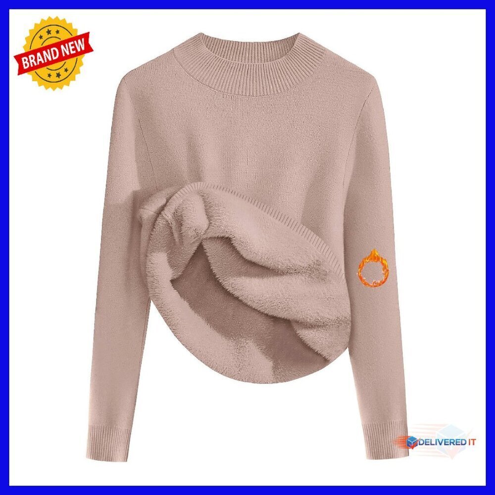 Fleece Sherpa Lined Sweater Mock Neck Thermal Shirt S-XXL